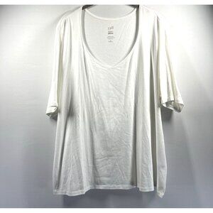 J Jill Perfect Pima‎ Top Size 3X White V Neck Elbow Sleeve Pullover 100% Cotton